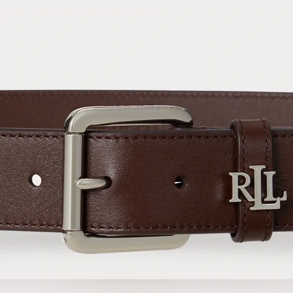 Ralph Lauren Dark Brown Leather Logo-Keeper Leather Belt - Picture 1 of 2